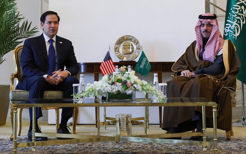 U.S. Secretary of State Marco Rubio, left, meets with Saudi Foreign Minister Prince Faisal bin Farhan Al Saud in Riyadh, Saudi Arabia, Monday Feb. 17, 2025. (Evelyn Hockstein/Pool Photo via AP) U.S. Secretary of State Marco Rubio, left, meets with Saudi Foreign Minister Prince Faisal bin Farhan Al Saud in Riyadh, Saudi Arabia, Monday Feb. 17, 2025. (Evelyn Hockstein/Pool Photo via AP)