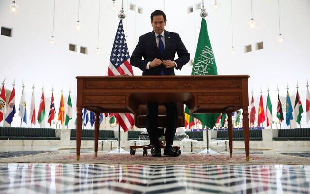 US Secretary of State Marco Rubio looks on as he visits Riyadh, Saudi Arabia, February 17, 2025. (Evelyn Hockstein/Pool Photo via AP) US Secretary of State Marco Rubio looks on as he visits Riyadh, Saudi Arabia, February 17, 2025. (Evelyn Hockstein/Pool Photo via AP)
