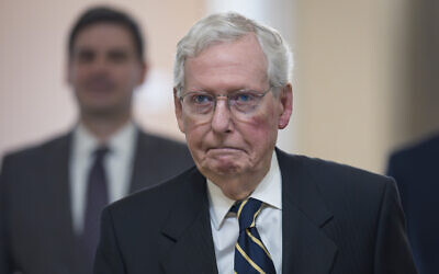 US Senate Minority Leader Mitch McConnell, R-Ky., walks to the chamber as Congress returns for the lame-duck session at the Capitol in Washington, November 12, 2024. (AP Photo/J. Scott Applewhite, File)