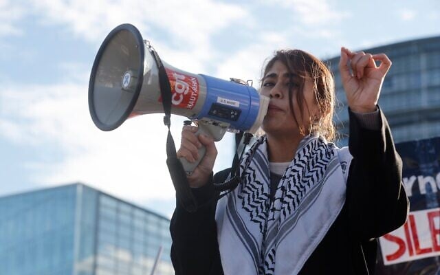 Member of European Parliament Rima Hassan speaks during a pro-Palestinian demonstration outside the European Parliament in Strasbourg, France, Nov. 27, 2024. (AP Photo/Jean-Francois Badias, File) Member of European Parliament Rima Hassan speaks during a pro-Palestinian demonstration outside the European Parliament in Strasbourg, France, Nov. 27, 2024. (AP Photo/Jean-Francois Badias, File)