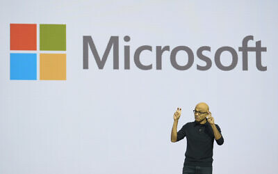Microsoft CEO Satya Nadella addresses attendees at the Microsoft Ignite conference, November 19, 2024, in Chicago, Illinois. (AP Photo/ Charles Rex Arbogast, File)