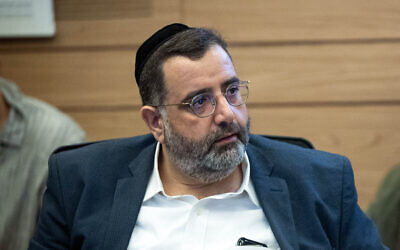 MK Avraham Betzalel of Shas attends a Health Committee meeting at the Knesset on July 1, 2024. (Yonatan Sindel/Flash90)