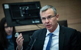 Justice Minister Yariv Levin attends a meeting of the Knesset Constitution, Law and Justice Committee, January 21, 2025. (Yonatan Sindel/Flash90)