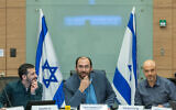 Knesset Constitution, Law and Justice Committee chairman MK Simcha Rothman leads a committee meeting at the Knesset on February 25, 2025. (Chaim Goldberg/Flash90)