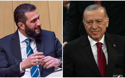 (L) This handout picture provided by the media office of Syria's transitional government shows interim president Ahmed al-Sharaa in Riyadh on February 2, 2025 ( Syria's Transitional Government / AFP) (R) Turkey's President Recep Tayyip in Rio de Janeiro, Brazil, on November 19, 2024. (Mauro PIMENTEL / AFP)