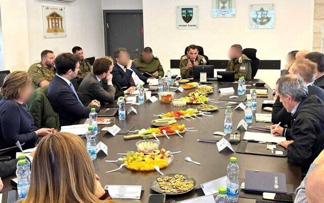 Brig. Gen. Hisham Ibrahim, head of the Civil Administration, meets with representatives of several countries and foreign organizations operating in the West Bank on February 17, 2025. (Civil Administration)