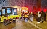 Medics at the scene of an axe attack in Jerusalem's Old City that moderately injured a woman, February 19, 2025. (Magen David Adom)