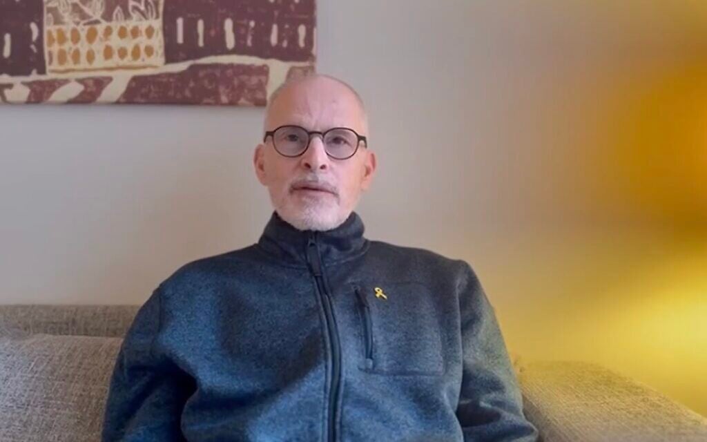 Recently released hostage Keith Siegel thanks US President Donald Trump for his involvement in the hostage release and ceasefire deal, and pleads with the president to ensure all are released, in a video message published on February 14, 2025. (Screenshot)