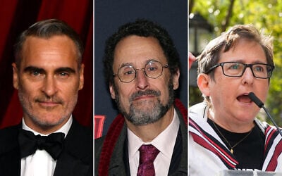 Left to right: Joaquin Phoenix arrives for the 4th Annual Academy Museum Gala at the Academy Museum of Motion Pictures in Los Angeles, October 19, 2024. (Valerie Macon / AFP); Tony Kushner attends the "Gypsy" Broadway opening night at Majestic Theatre on December 19, 2024 in New York City. (Arturo Holmes / GETTY IMAGES NORTH AMERICA / Getty Images via AFP); Rabbi Sharon Kleinbaum attends a protest to advocate for Israeli democracy and against Prime Minister Benjamin Netanyahu as he addresses the UN General Assembly at United Nations on September 22, 2023, New York City. (ROB KIM / GETTY IMAGES NORTH AMERICA / Getty Images via AFP)