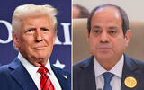 Left: US President Donald Trump at Trump National Doral Miami, January 27, 2025. (Mandel Ngan/AFP); Egyptian President Abdel-Fattah el-Sissi at the Organization of Islamic Cooperation (OIC) and the Arab League joint extraordinary leaders summit in Riyadh, November 11, 2024. (SPA / AFP)