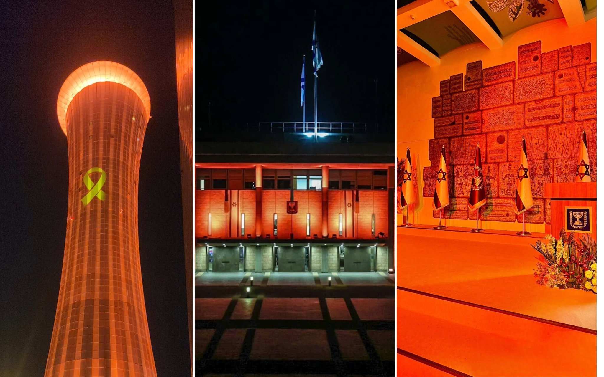 NextImg:Knesset, Ben Gurion Airport illuminated orange to honor murdered Bibas family