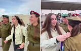 Former hostage soldier Agam Berger attends an IDF ceremony for her sister Bar, who completed a military course, February 3, 2025. (IDF)