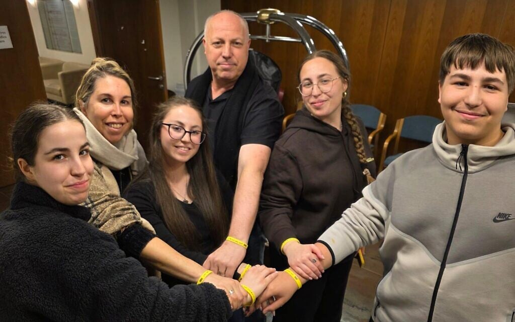 The family of released hostage Agam Berger, with Agam on the far left, February 2025 (Courtesy)