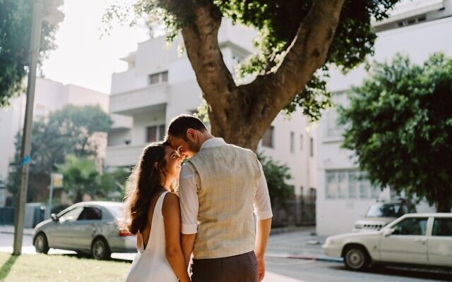 Vicky and Eilam Sher on their wedding day in 2020. They held a private ceremony not recognized by the State of Israel. (Courtesy) Vicky and Eilam Sher on their wedding day in 2020. They held a private ceremony not recognized by the State of Israel. (Courtesy)