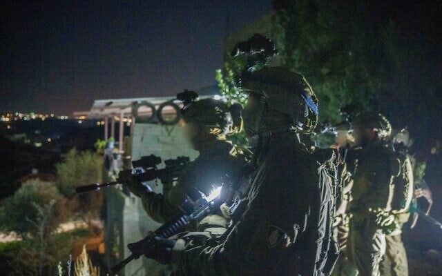 IDF troops operate in the Tamun area, in the northern West Bank during a major counter-terrorism offensive, in an image cleared for publication on February 2, 2025. (Israel Defense Forces)