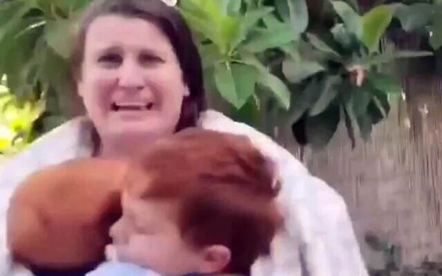 Shiri, Kfir and Ariel Bibas are abducted from Kibbutz Nir Oz, October 7, 2023. (Screengrab)
