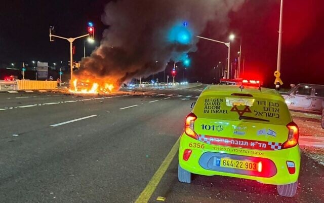 The scene of a car explosion in the Gaza border area on February 26, 2025. (Magen David Adom)