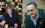Left: Freed terror chief Zakaria Zubeidi is welcomed in the West Bank city of Ramallah after being released from Israeli prison as part of a hostage-ceasefire deal, January 30, 2025. (Flash90); Right: Defense Minister Israel Katz attends a meeting at the Knesset in Jerusalem, January 22, 2025. (Yonatan Sindel/Flash90)