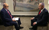Prime Minister Benjamin Netanyahu, right, gives an interview to Fox News' Mark Levin aired February 8, 2025. (Screenshot/Fox News)