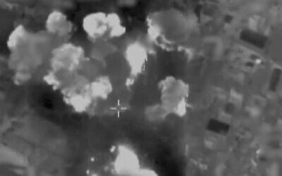 Explosions are seen in footage published by the IDF on February 23, 2025, of the September 27, 2024, airstrike on Beirut, Lebanon, that killed longtime Hezbollah chief Hassan Nasrallah. (Israel Defense Forces)