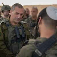 IDF Chief of Staff Lt. Gen. Eyal Zamir speaks to troops of the Kfir Brigade's Netzah Yehuda Battalion, a largely Orthodox unit, in the Gaza Strip, March 6, 2025. (Israel Defense Forces)