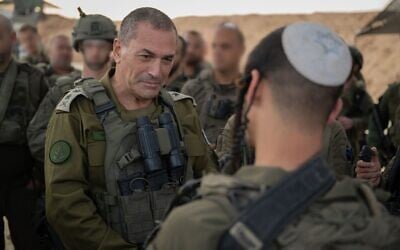 IDF Chief of Staff Lt. Gen. Eyal Zamir speaks to troops of the Kfir Brigade's Netzah Yehuda Battalion, a largely Orthodox unit, in the Gaza Strip, March 6, 2025. (Israel Defense Forces)