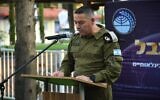Brig. Gen. Effie Defrin, the outgoing head of the IDF's international cooperation unit, during a handover ceremony on August 1, 2024. (Israel Defense Forces)