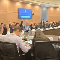 The Knesset Economics Committee votes to approve a proposal for a new international airport in Israel's south, on March 23, 2025. (Knesset Spokesperson)