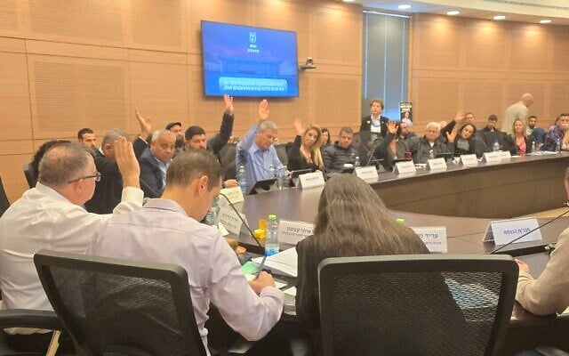 The Knesset Economics Committee votes to approve a proposal for a new international airport in Israel's south, on March 23, 2025. (Knesset Spokesperson) The Knesset Economics Committee votes to approve a proposal for a new international airport in Israel's south, on March 23, 2025. (Knesset Spokesperson)