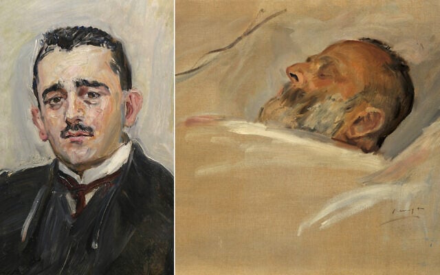Left: “Portrait of Bruno Cassirer” by Max Liebermann. Right: “Bruno Cassirer’s Father on His Deathbed”, by Max Slevogt (Prussian Cultural Heritage Foundation) Left: “Portrait of Bruno Cassirer” by Max Liebermann. Right: “Bruno Cassirer’s Father on His Deathbed”, by Max Slevogt (Prussian Cultural Heritage Foundation)