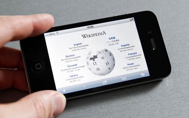 An illustrative image of a person looking at Wikipedia on their phone. (iStock/pressureUA)