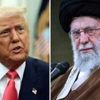 US President Donald Trump (left) speaks, as he signs executive orders in the Oval Office of the White House on March 6, 2025 in Washington, DC. (Alex Wong/Getty Images/AFP); Iran's supreme leader Ali Khamenei attends a meeting with a group of defense officials, in Tehran, February 12, 2025. (Office of the Iranian Supreme Leader via AP)