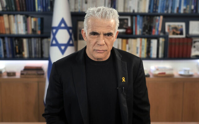 Opposition Leader Yair Lapid delivers a video statement as the cabinet deliberates ahead of a no-confidence vote in the attorney general, March 23, 2025. (Screenshot) Opposition Leader Yair Lapid delivers a video statement as the cabinet deliberates ahead of a no-confidence vote in the attorney general, March 23, 2025. (Screenshot)