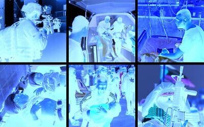 Top row from left: Soldiers operating in Rafah in 2024. (IDF spokesperson); Palestinians arrive at al-Aqsa Hospital in Deir al Balah on June 8, 2024. (AP/Jehad Alshrafi); A physician checks on an injured child lying on a bed in the emergency room in the Kamal Adwan Hospital in Beit Lahia the northern Gaza Strip on October 24, 2024. (AFP). Bottom row from left: Injured Palestinian children lie on a hospital bed after evacuation into Al-Ahli Arab hospita in Gaza City on October 21, 2024. (Omar AL-QATTAA / AFP); A Palestinian man rushes an injured five-year-old boy into a hospital after an Israeli strike, in Deir el-Balah in the central Gaza Strip, on January 14, 2025. (Eyad BABA / AFP); a Hamas fighter holds up his rifle in Khan Younis on February 20, 2025.  (AP/Abdel Kareem Hana). Illustration by Times of Israel.