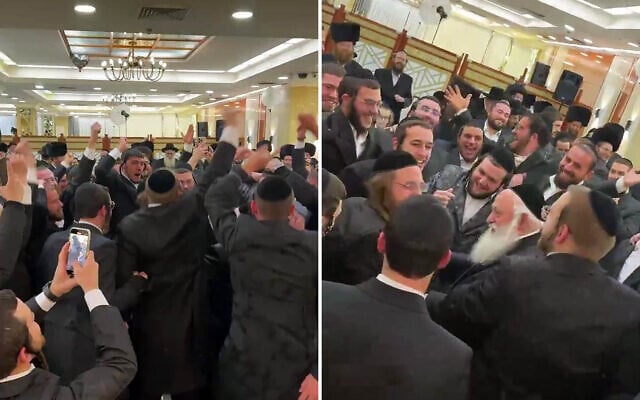 Housing Minister Yitzchak Goldknopf dances with other attendants at his nephew's wedding, March 23, 2025. (Screenshot: X; used in accordance with Clause 27a of the Copyright Law) Housing Minister Yitzchak Goldknopf dances with other attendants at his nephew's wedding, March 23, 2025. (Screenshot: X; used in accordance with Clause 27a of the Copyright Law)