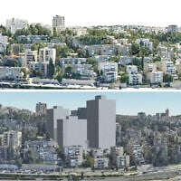 Before and after images of Jerusalem's Rasco neighborhood under a proposed construction project (Rasco protest organization)