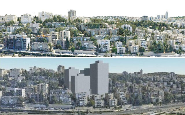 Before and after images of Jerusalem's Rasco neighborhood under a proposed construction project (Rasco protest organization) Before and after images of Jerusalem's Rasco neighborhood under a proposed construction project (Rasco protest organization)