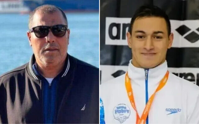 Hashem Natur, 63 (left) and Iham Nasser, 25, who were killed in separate shootings on February 28, 2025. (Courtesy/Guy Yechiely/Israel Swimming Association) Hashem Natur, 63 (left) and Iham Nasser, 25, who were killed in separate shootings on February 28, 2025. (Courtesy/Guy Yechiely/Israel Swimming Association)