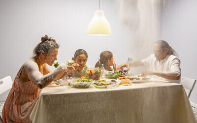 A family in chaos in Meirav Heiman's video work 'Fine,' at Tel Aviv's Liebling House through June 14, 2025 (Courtesy)