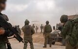 Troops of the Gaza Division operate in the southern Gaza Strip, in a handout photo issued by the military on March 19, 2025. (Israel Defense Forces)