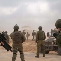 Troops of the Gaza Division operate in the southern Gaza Strip, in a handout photo issued by the military on March 19, 2025. (Israel Defense Forces)