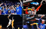 From top left clockwise: Florida head coach Todd Golden celebrates with his player after defeating Texas Tech on March 29, 2025, in San Francisco. (AP/Godofredo A. Vásquez); Auburn head coach Bruce Pearl celebrates after beating Michigan State, March 30, 2025, in Atlanta. (AP/George Walker IV); Duke head coach Jon Scheyer waves the net after Duke defeated Alabama on March 29, 2025, in Newark, N.J. (AP/Frank Franklin II); Emanuel Sharp shoots the ball against the Tennessee Volunteers on March 30, 2025 in Indianapolis, Indiana. (Andy Lyons/Getty Images/AFP)