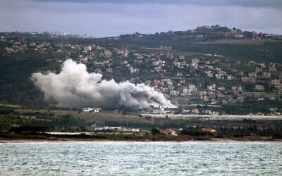 Illustrative: Smoke billows from the site of an Israeli strike that targeted the village of Mansouri in southern Lebanon's Tyre district on November 18, 2024, amid the war between Israel and Hezbollah. (KAWNAT HAJU / AFP)