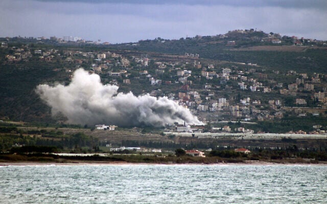 Illustrative: Smoke billows from the site of an Israeli strike that targeted the village of Mansouri in southern Lebanon's Tyre district on November 18, 2024, amid the war between Israel and Hezbollah. (KAWNAT HAJU / AFP) Illustrative: Smoke billows from the site of an Israeli strike that targeted the village of Mansouri in southern Lebanon's Tyre district on November 18, 2024, amid the war between Israel and Hezbollah. (KAWNAT HAJU / AFP)