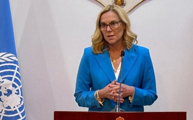 United Nations Senior Humanitarian and Reconstruction Coordinator for Gaza Sigrid Kaag in Amman on January 26, 2025. (AFP) United Nations Senior Humanitarian and Reconstruction Coordinator for Gaza Sigrid Kaag in Amman on January 26, 2025. (AFP)