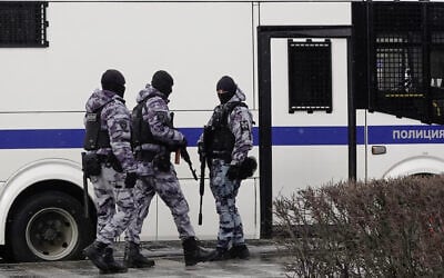 Illustrative: Russian riot police officers secure an area in Moscow on February 16, 2025. (TATYANA MAKEYEVA / AFP)