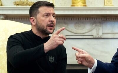 US President Donald Trump (R) and Ukraine's President Volodymyr Zelensky meet in the Oval Office of the White House in Washington, February 28, 2025. (Saul Loeb/AFP)
