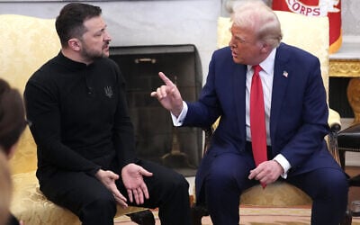 US President Donald Trump, right, and Ukrainian President Volodymyr Zelensky clash in the Oval Office at the White House on February 28, 2025, in Washington, DC. (Andrew Harnik/Getty Images/AFP)
