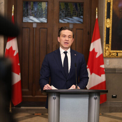 Canadian Conservative Party leader Pierre Poilievre speaks during a news conference on Parliament Hill in Ottawa on March 4, 2025. (Dave Chan / AFP)