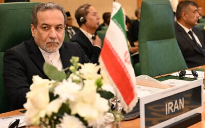 Iran's Foreign Minister Abbas Araghchi attends an Extraordinary Session of the Council of Foreign Ministers of the Member States of The Organization of Islamic Cooperation (OIC) in Jeddah on March 7, 2025. (Amer HILABI / AFP)
